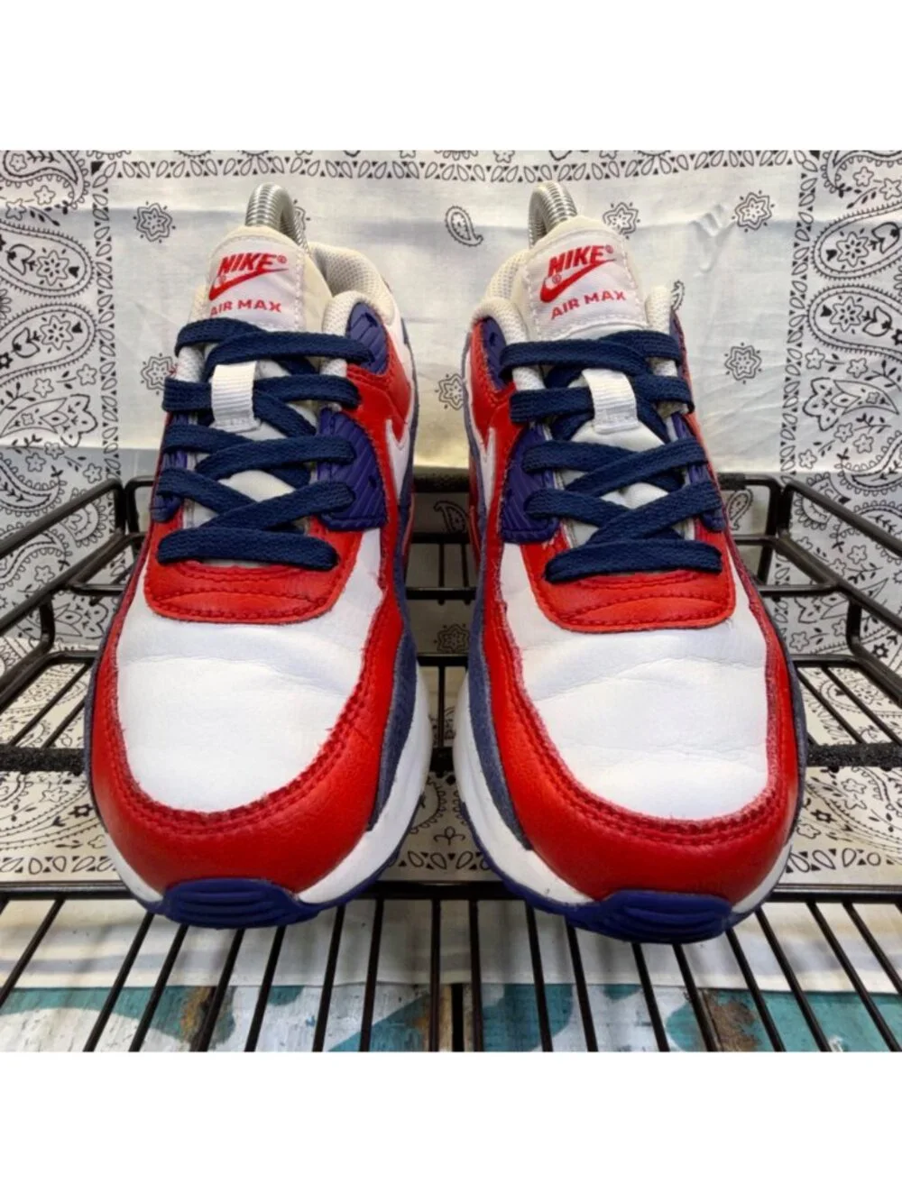 Nike Air Max 90 USA Youth 2.5Y Red/White/Blue DA9022-100 Athletic Sneakers